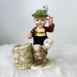 Vintage German Boy Lederhosen Planter Porcelain 5"